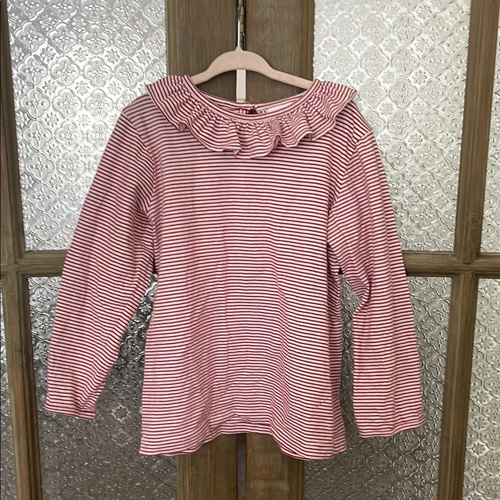 Shrimp & Grits Kids Red and White Striped Shirt w/ Ruffled Collar - Size 6